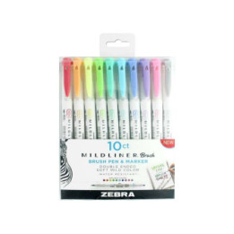 Zebra Mildliner Double Ended Brush Pen & Marker Bold & Fine Point 10 Pack (ZB-79101) (ZEB79101)