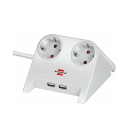 Brennenstuhl Desktop-Power USB-Charger with 2x USB-2.0 charger 2100mA 2-way socket, white polished 1.8m H05VV-F 3G1.5 (115352022