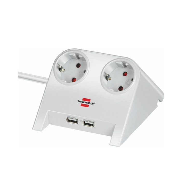 Brennenstuhl Desktop-Power USB-Charger with 2x USB-2.0 charger 2100mA 2-way socket, white polished 1.8m H05VV-F 3G1.5 (115352022