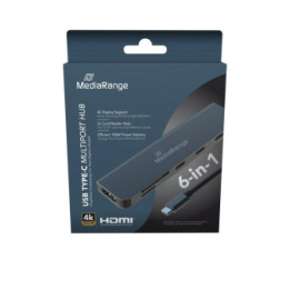 MediaRange USB Type-C® 6-in-1 multiport adapter, silver (MRCS519)