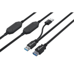 MediaRange Active USB Extension Cable, 2x USB-A Plug to 1x USB-A Socket, 2x Repeater, USB 3.0, 5 Gbps Data Transfer Rate, 15m, B