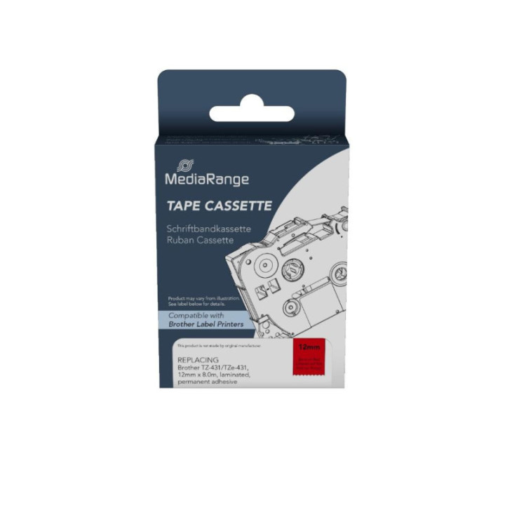 Ετικέτες Γενικής Χρήσης Mediarange Brother TZ-431/TZe-431, 12mm, 8m, Laminated and Permanent Adhesive, Black on Red) (MRBTZ431)