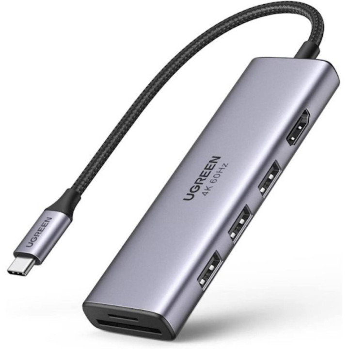Ugreen 5-in-1 Adapter CM511 USB-C Hub to 3x USB3.0 + HDMI + TF / SD gray (60383) (UGR60383)