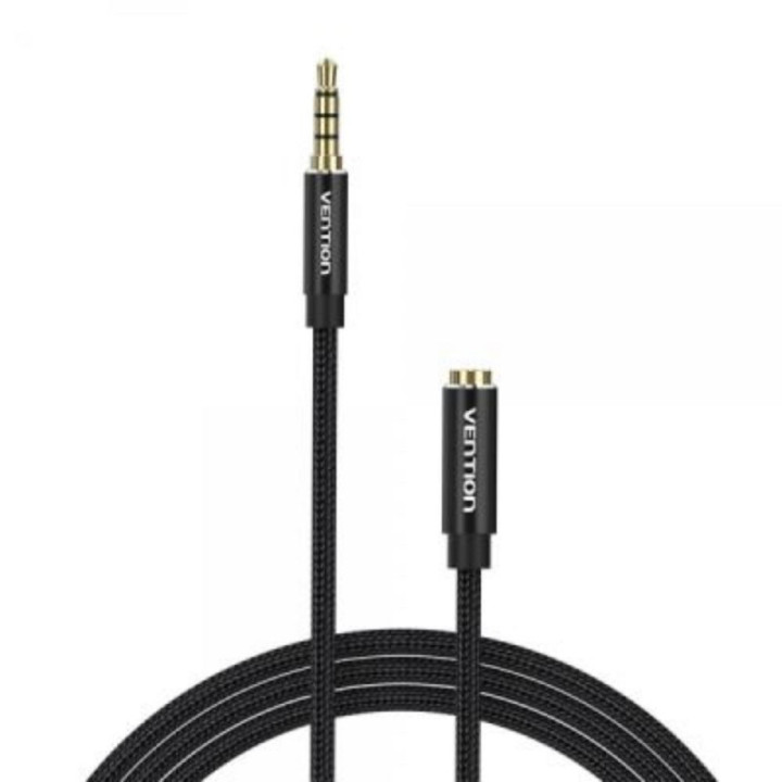 VENTION Cotton Braided TRRS 3.5mm Male to 3.5mm Female Audio Extension Cable 3M Black Aluminum Alloy Type (BHCBI) (VENBHCBI)