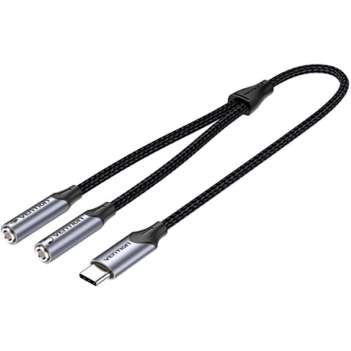 VENTION Type-C Male to TRS Audio & Mic Splitter 0.3M Gray Aluminum Alloy Type (BGPHY) (VENBGPHY)