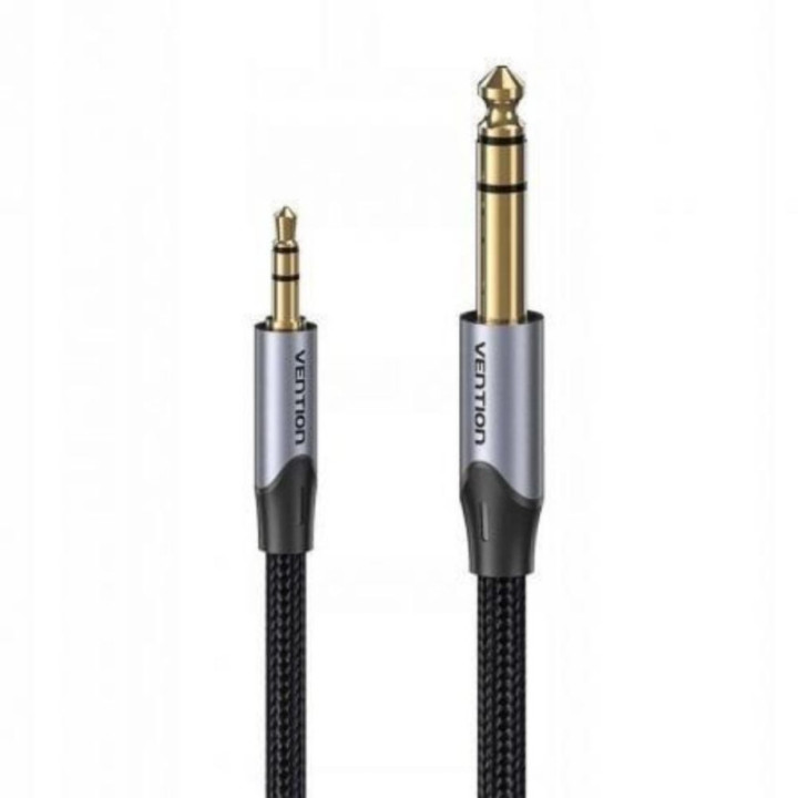 VENTION Cotton Braided TRS 3.5mm Male to 6.5mm Male Audio Cable 1.5M Gray Aluminum Alloy Type (BAUHG) (VENBAUHG)