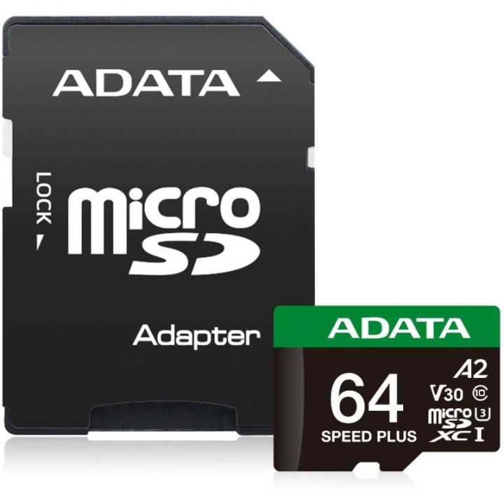 Adata mSD Speed+ 64GB UHS1 U3 V30 A2 160/140 MB/s+ada (UD64GUI3V30A2SP-RA1) (ADAUD64GUI3V30A2SP-RA1)