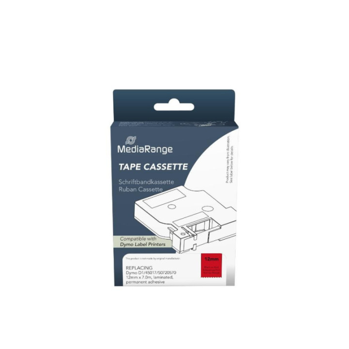 Ετικέτες Γενικής Χρήσης Mediarange (Dymo® D1/45017/S0720570) 12mm, 7m, Laminated and Permanent Adhesive, Black on Red (MRDY45017