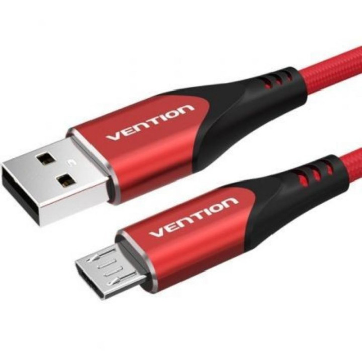 VENTION Cotton Braided USB 2.0 A Male to Micro-B Male 3A Cable 1M Red Aluminum Alloy Type (COARF) (VENCOARF)