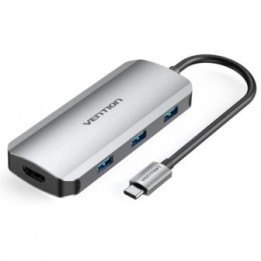VENTION USB-C to HDMI/USB-C Gen 1/USB 3.0x3/PD Docking Station 0.15M Gray Aluminum Alloy Type (TOFHB) (VENTOFHB)