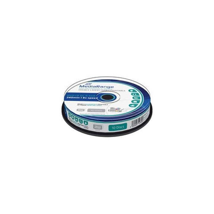 MediaRange DVD+R Dual Layer 240' 8.5GB 8x Inkjet fullsurface printable Cake Box x 10 (MR468)