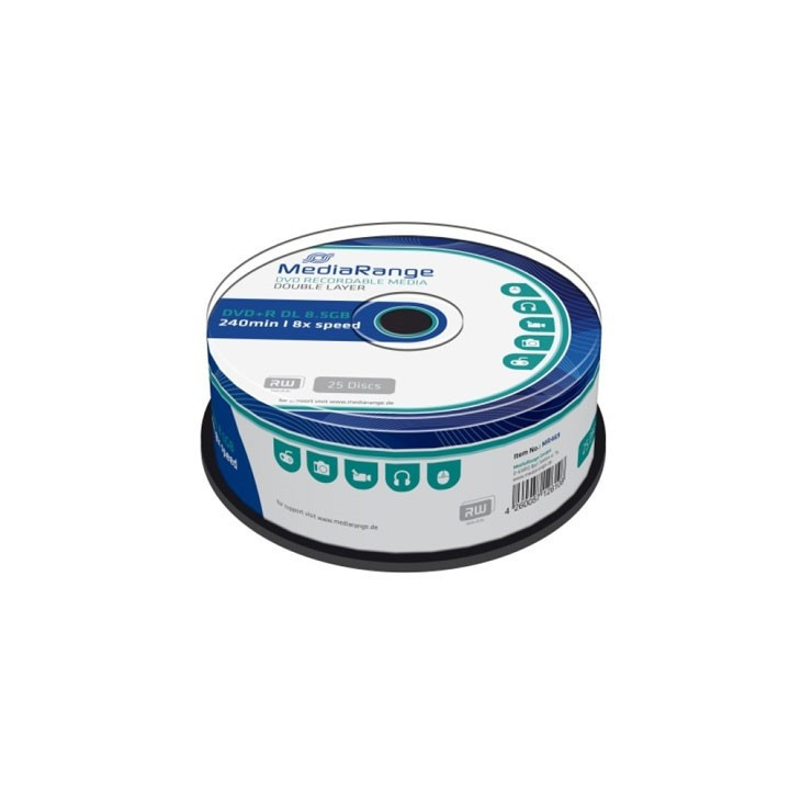 MediaRange DVD+R Dual Layer 240' 8.5GB 8x Cake Box x 25 (MR469)