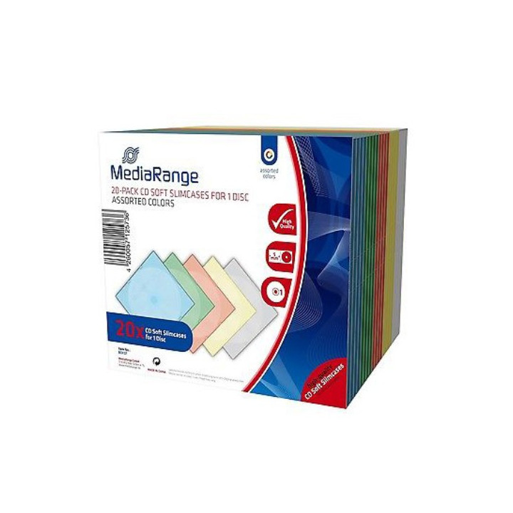 MediaRange CD Soft Slimcase for 1 Disc 5.0mm Assorted Colours (20 Pack) (MRBOX37)