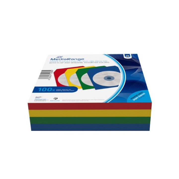 MediaRange Paper Sleeves for 1 Disc Assorted Colours 100 Pack (MRBOX67)