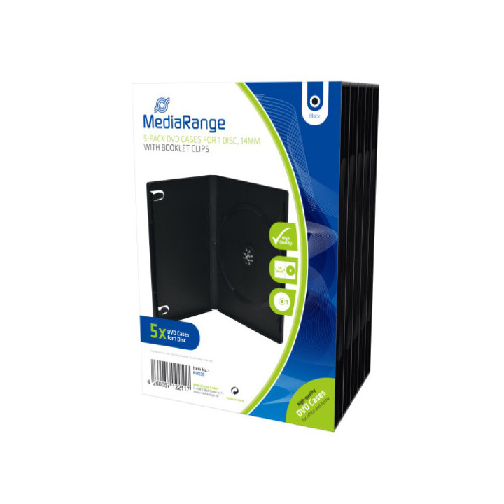 MediaRange DVD Case  for 1 Disc 14mm Black  (5 Pack) (MRBOX30)